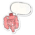 A creative cartoon repaired intestines and speech bubble distressed sticker