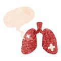 A creative cartoon repaired lungs and speech bubble in retro textured style
