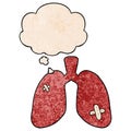 A creative cartoon repaired lungs and thought bubble in grunge texture pattern style