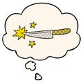 A creative cartoon sharp kitchen knife and thought bubble in comic book style