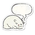 A creative cartoon sleepy polar bear and speech bubble distressed sticker Royalty Free Stock Photo