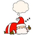 A creative cartoon sleepy santa and thought bubble in comic book style