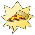 A creative cartoon slice of pizza and speech bubble in smooth gradient style