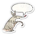 A creative cartoon sneaky rat and speech bubble distressed sticker