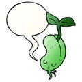 A creative cartoon sprouting bean and speech bubble in smooth gradient style