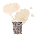 A creative cartoon stinky garbage can and speech bubble in retro textured style