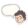A creative cartoon suspicious man and speech bubble sticker Royalty Free Stock Photo