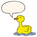 A creative cartoon swimming duck and speech bubble in comic book style Royalty Free Stock Photo
