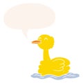 A creative cartoon swimming duck and speech bubble in retro style Royalty Free Stock Photo