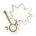 A creative cartoon swinging gold hypnotist watch and speech bubble distressed sticker