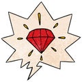 A creative cartoon tattoo diamond and speech bubble in retro texture style