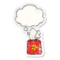A creative cartoon tissue box and thought bubble as a distressed worn sticker Royalty Free Stock Photo