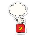 A creative cartoon tissue box and thought bubble as a printed sticker Royalty Free Stock Photo