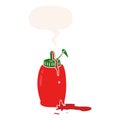 A creative cartoon tomato ketchup bottle and speech bubble in retro style Royalty Free Stock Photo