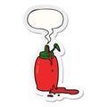 A creative cartoon tomato ketchup bottle and speech bubble sticker Royalty Free Stock Photo