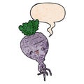 A creative cartoon turnip and speech bubble in retro texture style Royalty Free Stock Photo