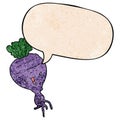 A creative cartoon turnip and speech bubble in retro texture style Royalty Free Stock Photo