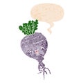 A creative cartoon turnip and speech bubble in retro textured style Royalty Free Stock Photo