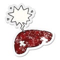 A creative cartoon unhealthy liver and speech bubble distressed sticker Royalty Free Stock Photo