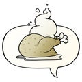 A creative cartoon whole cooked chicken and speech bubble in smooth gradient style