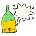 A creative cartoon wine bottle and speech bubble in comic book style Royalty Free Stock Photo