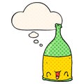 A creative cartoon wine bottle and thought bubble in comic book style Royalty Free Stock Photo
