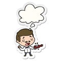 A creative cartoon wine expert and thought bubble as a printed sticker