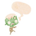 A creative cartoon zombie and speech bubble in retro textured style Royalty Free Stock Photo