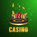 Creative casino roulette wheel, casino poker chips and gold coin