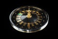 Creative casino template, black and gold roulette on a black background. The concept of roulette, casino, gambling, addiction,