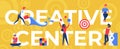 Creative center concept, cartoon people work with vr glasses or laptop, create research ideas