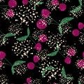 Creative cherries wallpaper on black background. Cherry seamless pattern for fabric design Royalty Free Stock Photo