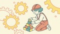 Creative Child Building with Blocks, Exploring STEM Concepts, vector design Generative AI Royalty Free Stock Photo