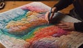 Creative child paints vibrant pattern with multi colored wool on paper generated by AI