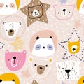 Creative childish pattern with cute bears in different shapes. Modern seamless texture for wallpaper, bedding, textile. Vector Royalty Free Stock Photo