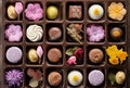 Creative chocolate candy assortment with floral design. Generative AI