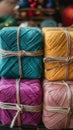 Creative Christmas gift wrapping with colorful yarn using sustainable recycled materials