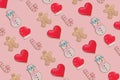 Creative Christmas pattern made with homemade Gingerbread cookies isolated on pastel pink  background Royalty Free Stock Photo