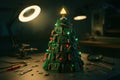 A Creative Christmas Tree Made from Circuit Boards and Electronic Components, Illuminated Royalty Free Stock Photo