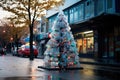 Creative Christmas tree made of plastic bottles. The concept of environmental pollution and environmental problems