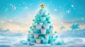 Creative christmas tree made from plastic cups and plates with festive decorations Royalty Free Stock Photo