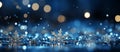 Creative Christmas winter blue background with snowflakes and light glitter bokeh Royalty Free Stock Photo