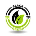 Creative circle logo of Green and Black tea mixture. Concept round icon of blend tea mix, herbal drink composition of organic tea Royalty Free Stock Photo