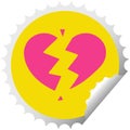 A creative circular peeling sticker cartoon broken heart Royalty Free Stock Photo