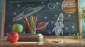 Creative Classroom with Space Theme, Generative AI Royalty Free Stock Photo