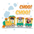 Creative Kids Go on Train Design Vector Art Logo Royalty Free Stock Photo