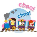 Creative Kids Go on Train Design Vector Art Logo Royalty Free Stock Photo