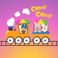 Creative Kids Go on Train Design Vector Art Logo Royalty Free Stock Photo