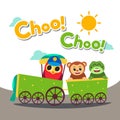 Creative Kids Go on Train Design Vector Art Logo Royalty Free Stock Photo