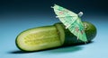 Creative Close up of a Cucumber with a Mini Cocktail Umbrella Refreshing Summer Concept Royalty Free Stock Photo